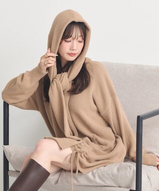 earth music&ecology 【イージーケア】パウダーシャギーフーディーマフラー Beige