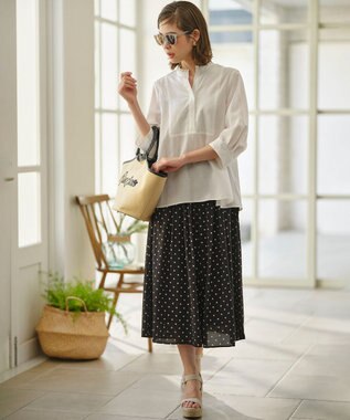 組曲 L 【WEB限定】ドットプリントデシン フリルパンツ ブラック×オフ系5