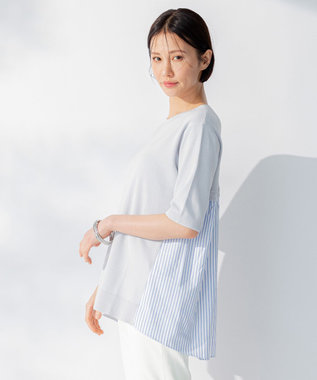 自由区 【洗える】ハイツイストコットンアセテート バックデザイン プルオーバーニット ライトグレー系1