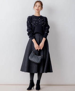 組曲 【WEB限定】パール釦ケーブル ニット ブラック系