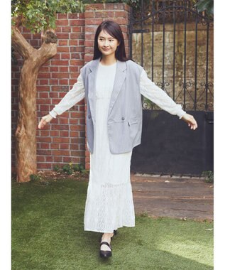 earth music&ecology ピンストライプジレ Stripe Light Gray