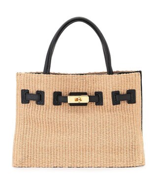 23区 【先行予約】VIOLAd'ORO イタリアンラフィアシート ベルトデザイン 2WAYトートバッグ ベージュ系