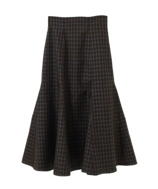 earth music&ecology 裾フレアチェックスカート Dark Brown