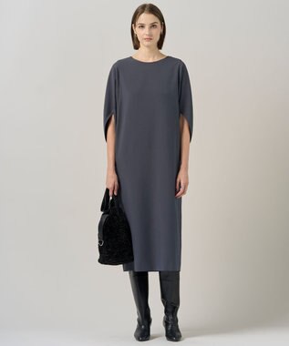 ICB 【洗える】 ウールライクストレッチ ドルマンスリーブワンピース ブルーグレー系