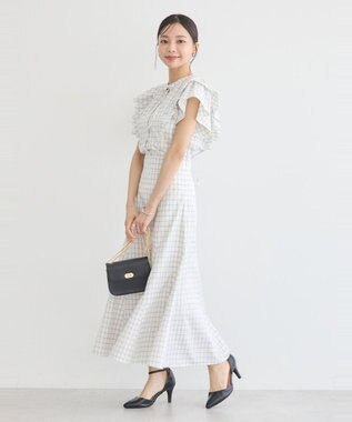 earth music&ecology 裾フレアチェックスカート Off White