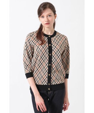 DAKS 18G シルケットコットン チェックジャカードカーディガン