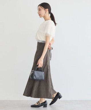 earth music&ecology 裾フレアチェックスカート Dark Brown