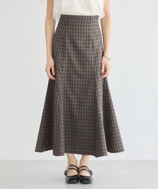 earth music&ecology 裾フレアチェックスカート Dark Brown