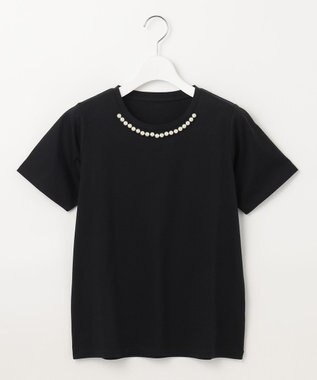 Feroux 【UVケア】パールネック Tシャツ ブラック系