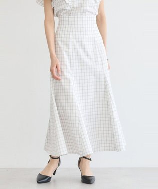 earth music&ecology 裾フレアチェックスカート Off White