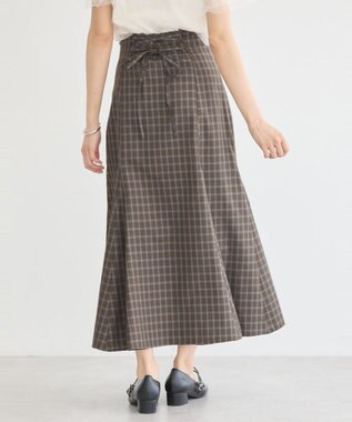earth music&ecology 裾フレアチェックスカート Dark Brown