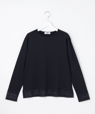 J.PRESS LADIES S 【レイヤードスタイルに】コットンスムース レースデザイン カットソー ネイビー系