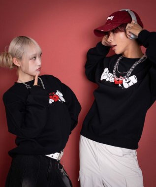 WEGO 【ユニセックス着用ITEM/MLサイズ展開】ハートモチーフプルオーバー ブラック