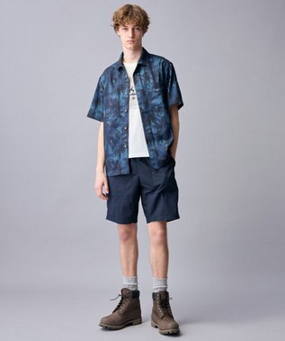 JOSEPH ABBOUD MOUNTAIN 【ゆったり】プレーティング天竺 リーフプリントアウトドア Tシャツ ホワイト系