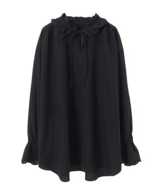 CRAFT STANDARD BOUTIQUE デシンフリル刺繍スリーブブラウス Black