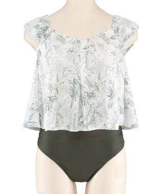 San-ai Resort（三愛水着楽園） プリントワンピ見えビキニ　9M・11L　【San-ai Resort（サンアイリゾート）】 カーキ