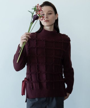  【カトリエムブーケ】Check frange フリンジプルオーバーニット