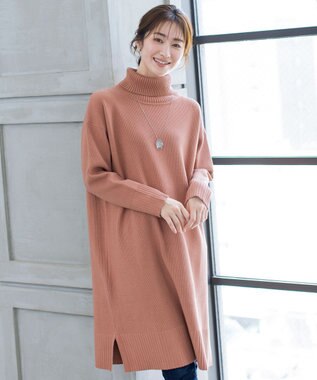 Tiaclasse 【洗える】華のあるニットタートルワンピース オレンジ