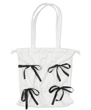 WEGO ドロストリボンギャザートート ホワイト