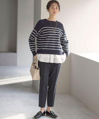 組曲 華奢見え パネルボーダーニット ネイビー×オフ系1