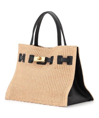 23区 【先行予約】VIOLAd'ORO イタリアンラフィアシート ベルトデザイン 2WAYトートバッグ ベージュ系