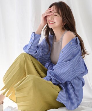 ANY 【ウエストゴム】リネンライクエアーヴィンテージ プリーツスカート イエローグリーン