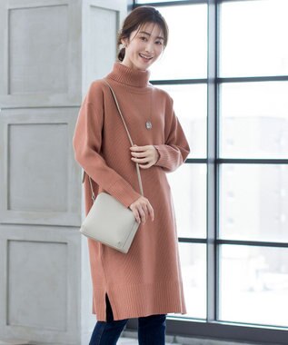 Tiaclasse 【洗える】華のあるニットタートルワンピース オレンジ