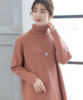 Tiaclasse 【洗える】華のあるニットタートルワンピース オレンジ