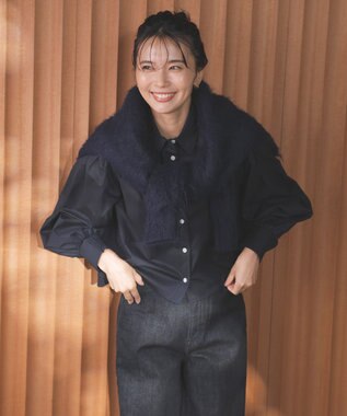 UNFILO L ボリュームスリーブ クロップドシャツ ブラック