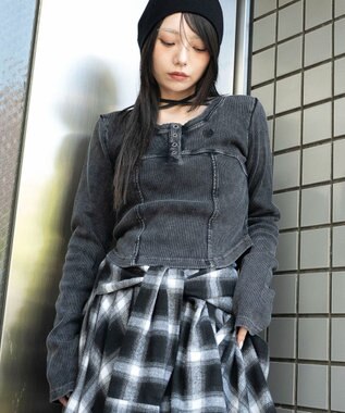 WEGO ヴィンテージウォッシュネックリボントップス スミクロ