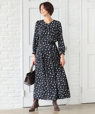 自由区 【セットアップ対応・洗える】ドットプリント スカート ネイビーベース