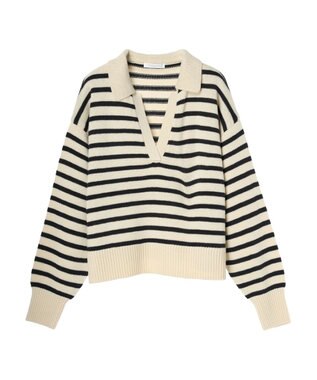 Green Parks キーネックボーダープルオーバー Off White