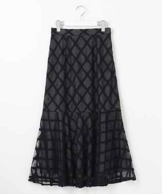 Feroux 【洗える】シアーチェック マーメイド スカート ブラック系2