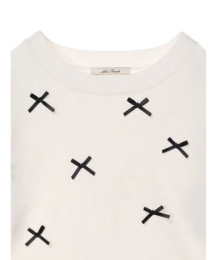 Green Parks ・ＡＮＤ　ＳＥＡＲＣＨ　メニーリボン５分袖ニット Off White