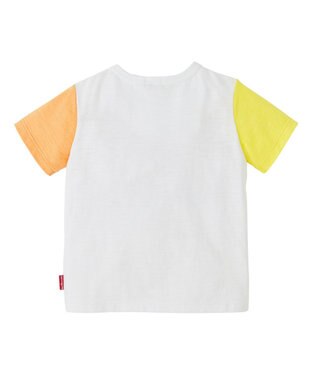 MIKI HOUSE HOT BISCUITS かすれプリント 袖配色 半袖Tシャツ 白