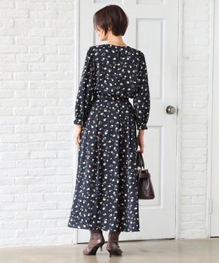 自由区 【セットアップ対応・洗える】ドットプリント スカート ネイビーベース