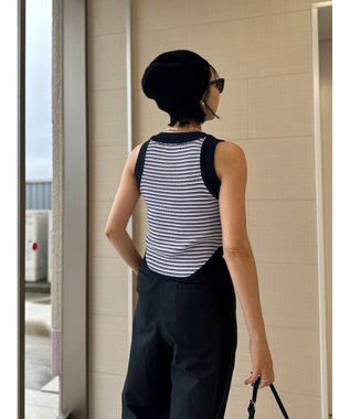 Green Parks デザインヘム配色ニットタンクトップ Blue