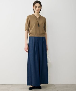 ICB L ナチュラルソフトデニム タックワイドパンツ バイオデニム