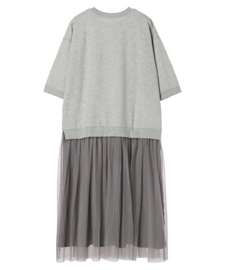 Green Parks ７分袖チュールドッキングロゴワンピース Gray Mixture