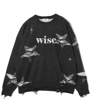 WEGO 【ユニセックス着用ITEM】ダメージジャガードニットプルオーバー スミクロ