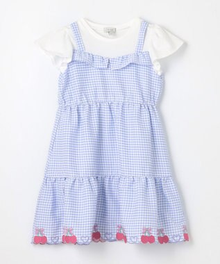 ANY KIDS ギンガム ドッキングワンピース サックスブルー系