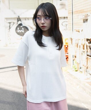 WEGO 【ユニセックス着用ITEM/MLサイズ展開】ワッフルヘンリーネックT（SS） ホワイト