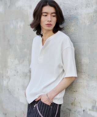 WEGO 【ユニセックス着用ITEM/MLサイズ展開】ワッフルヘンリーネックT（SS） ホワイト