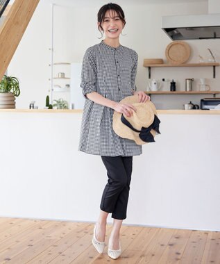 Tiaclasse L 【新色追加】バンドカラーシャツチュニックブラウス ブラックチェック