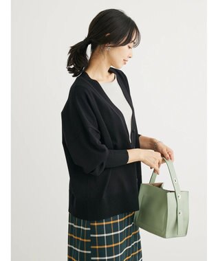 Green Parks 洗える　ステッチ入りＶネックカーディガン Black