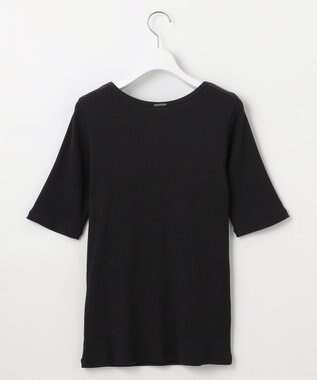 自由区 【洗える】ソフトリブ5分袖 Tシャツ ブラック