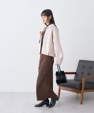 earth music&ecology ダンボールニットZIPブルゾン Pink Beige