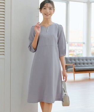 Tiaclasse 【洗える】パール付きタックスリーブワンピース