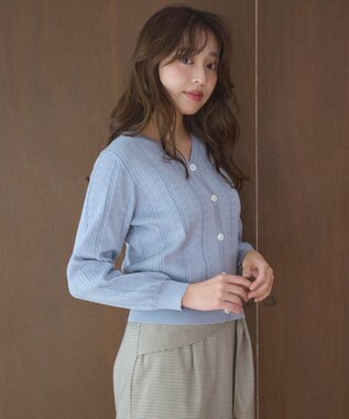 Feroux 【洗える】ビジューボタン カーディガン ブルー系