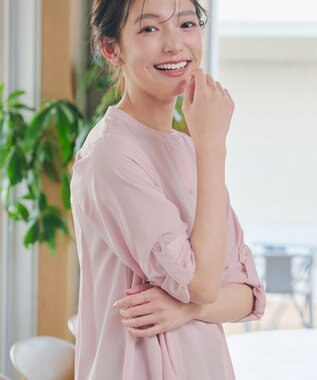 Tiaclasse L 【新色追加】バンドカラーシャツチュニックブラウス ピンク